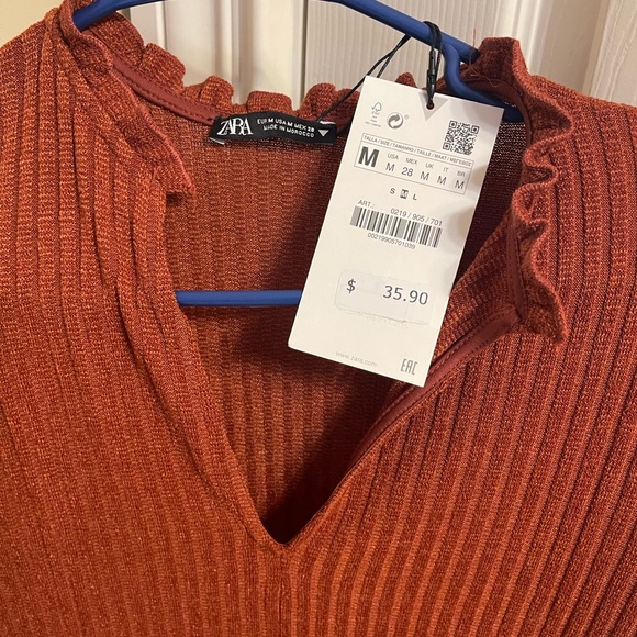 NWT Zara brown textured weave long sleeve dress M - Picture 3 of 5